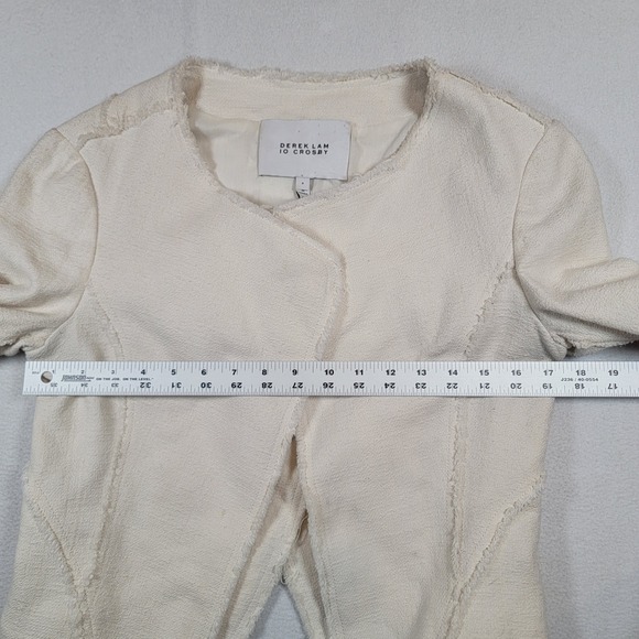 Derek Lam Io Crosby Ivory Textured Frayed Edge Cropped Jacket Womens Sz 8 - Picture 7 of 9